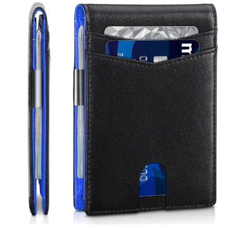 PU leather anti-theft wallet card holder with weaving pattern in carbon fibre black colour