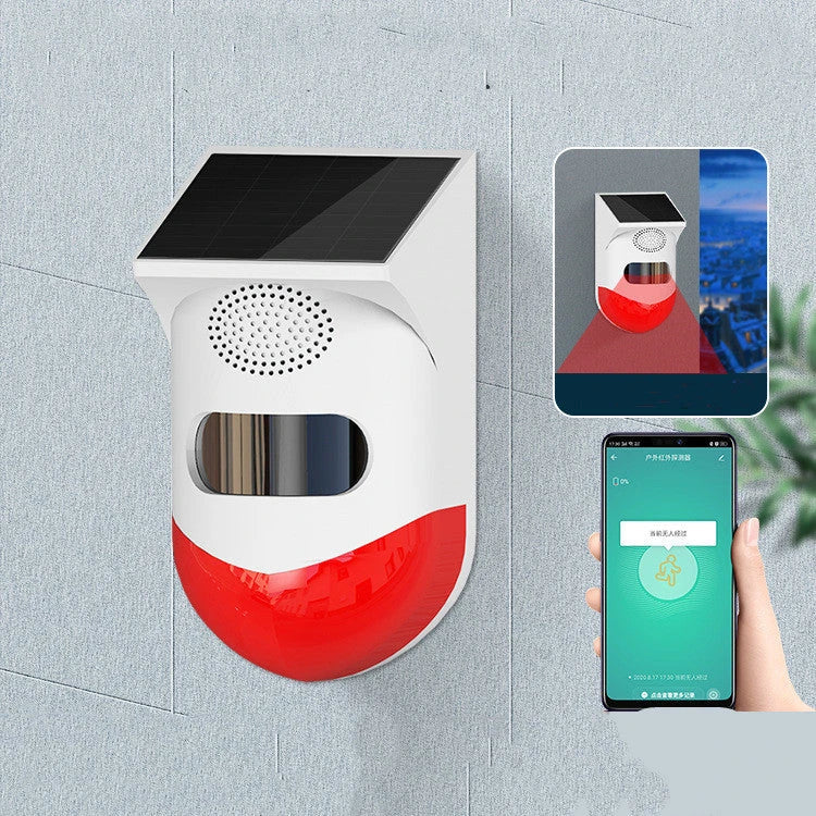 Human Body Infrared Sensing Remote Control Solar Alarm with solar panel and sound-light alarm features