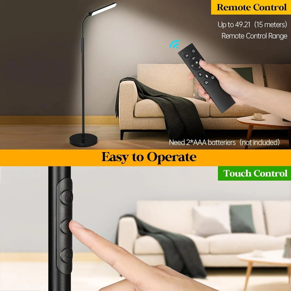 Simple modern LED floor lamp with remote control for bedroom study dual-use lighting