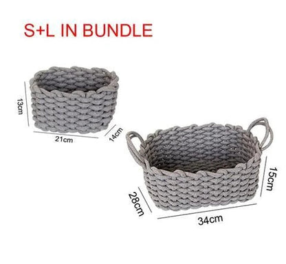 Nordic Wind Hand-woven Thick Cotton Rope Storage Box in white and grey