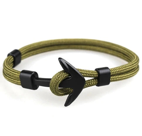 Nautical anchor bracelet with brass details and cotton rope, 21cm length
