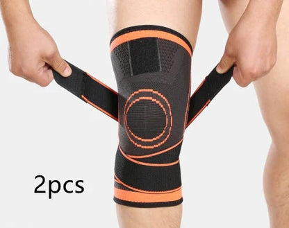3D Sports Knee Pad in black, red, orange, and green with double beams for meniscus protection