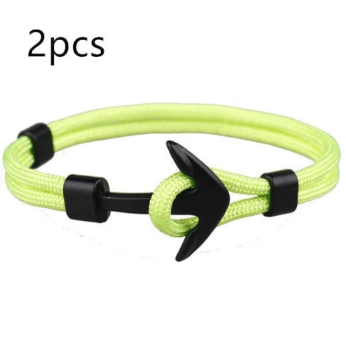 Nautical anchor bracelet with brass details and cotton rope, 21cm length