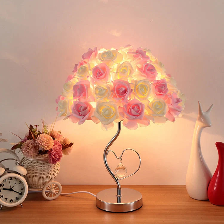 Wedding decoration lamp with roses flower design for bedroom and desk, available in multiple colors and sizes