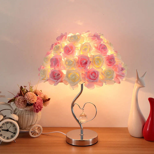 Wedding decoration lamp with roses flower design for bedroom and desk, available in multiple colors and sizes