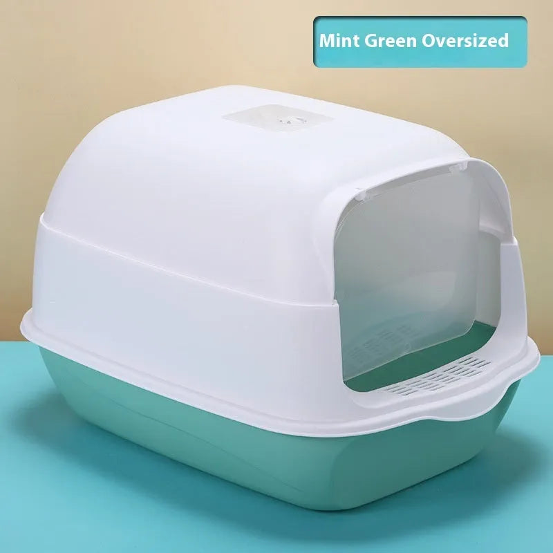 Fully enclosed cat litter box in Deep Sky Grey, made from PP material, 50x35x33cm