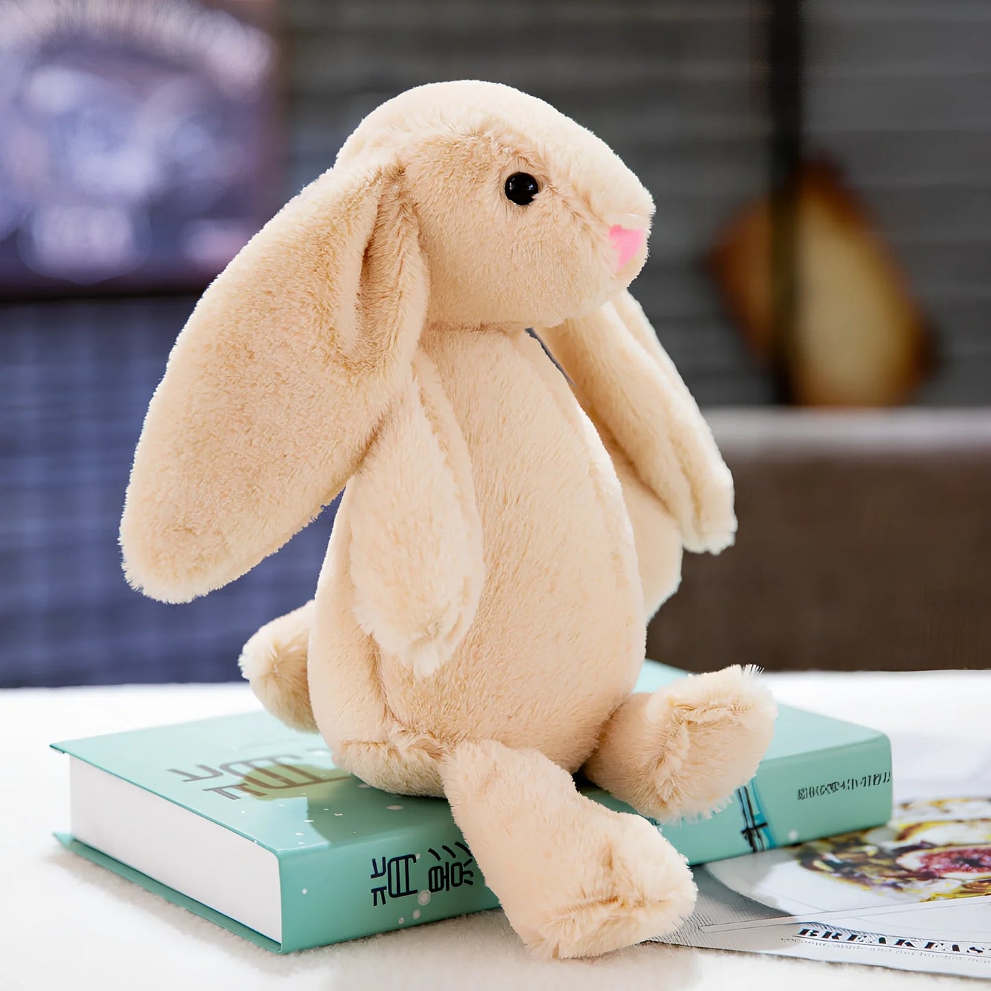 28-30cm grey rabbit plush toy with short plush and PP cotton filling, compact for ages 7-14