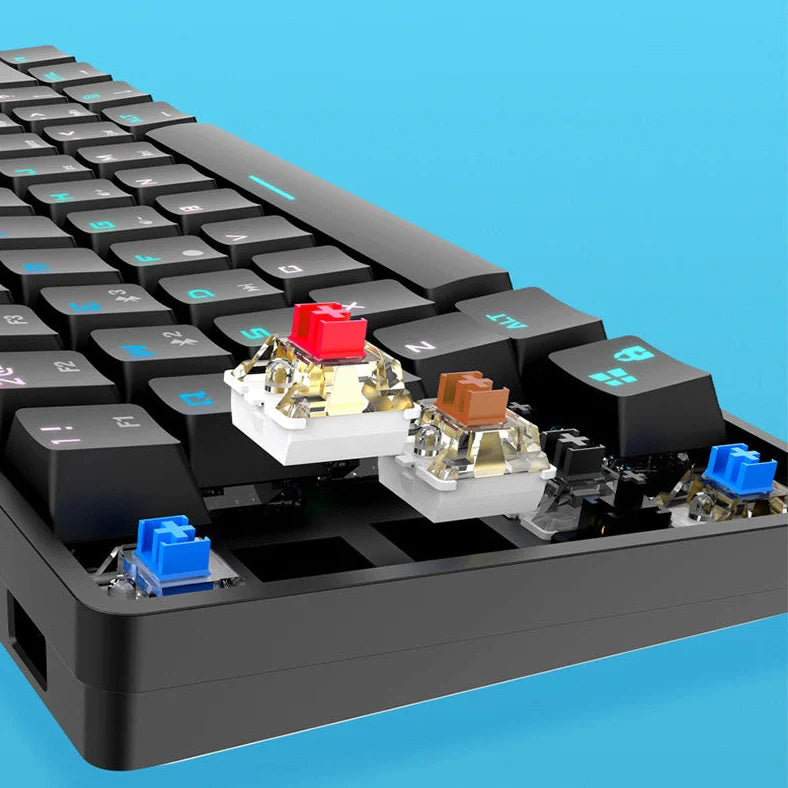 Wireless Bluetooth mechanical keyboard with PBT keycaps in black or white colour measuring 29.5×11×4cm