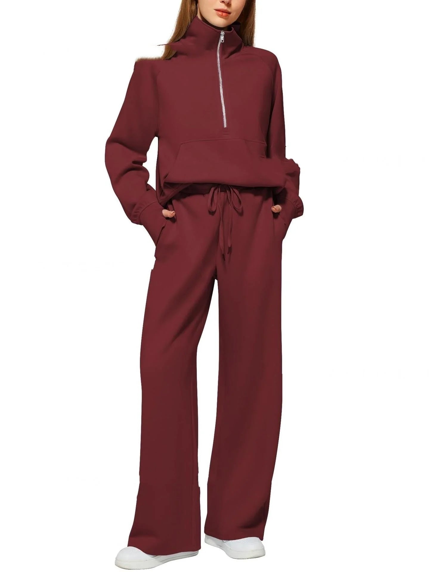 Women's solid colour long-sleeved sweater and trousers suit in various colours