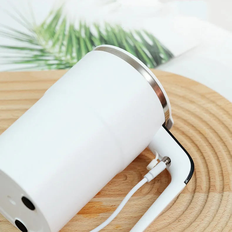 Black or white automatic stirring coffee mug with LCD display and USB charging cable