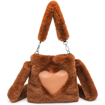 Women's fluffy plush shoulder bag with detachable straps in multiple colors