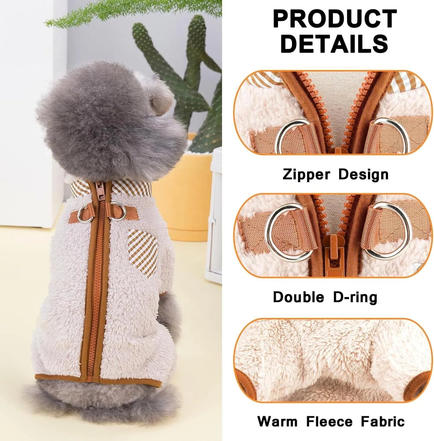 Green plush fleece dog jumpsuit on a small dog, showing zipper back and leg coverage.