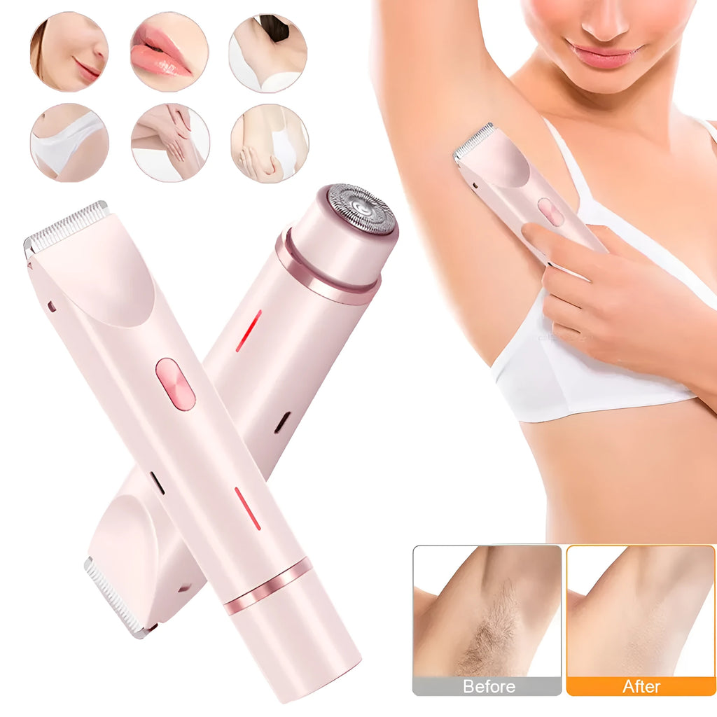 Pink women's electric hair trimmer with double head for body and pubic hair removal