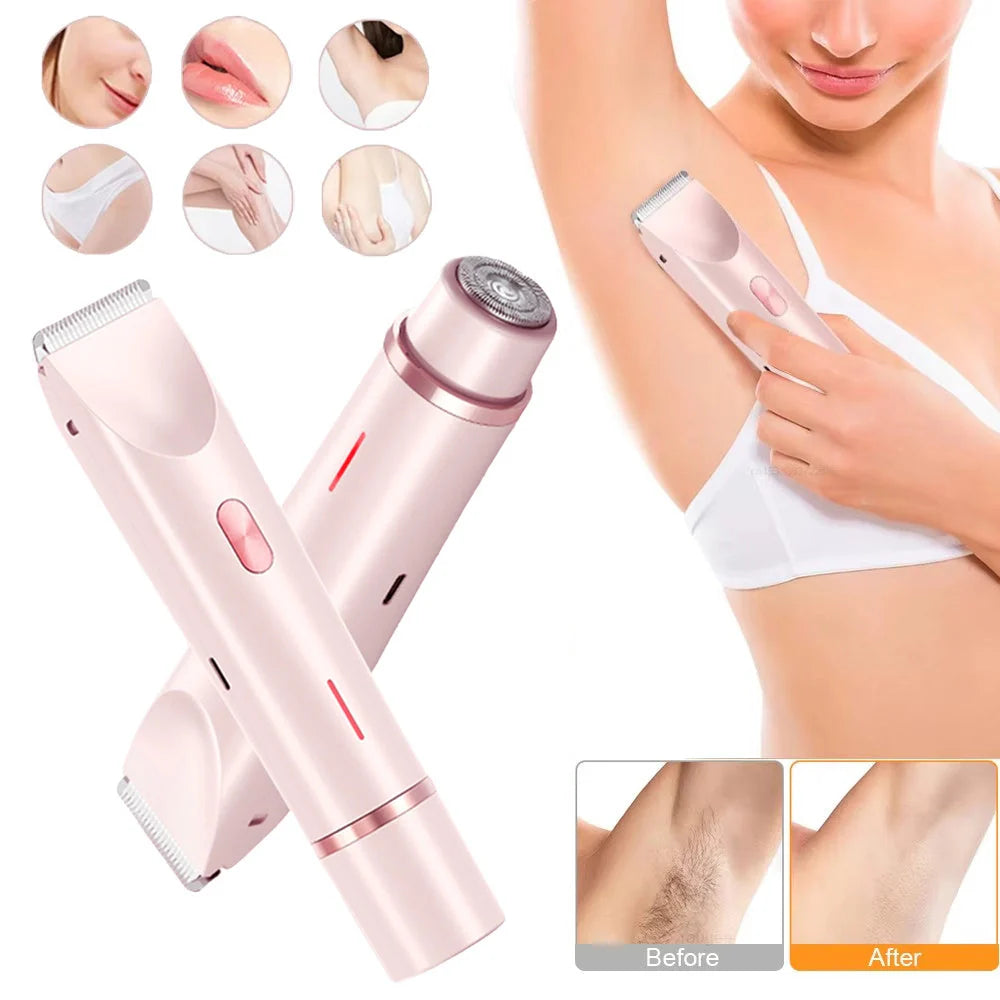 Pink USB-powered 2-in-1 hair remover for women with double head shaver