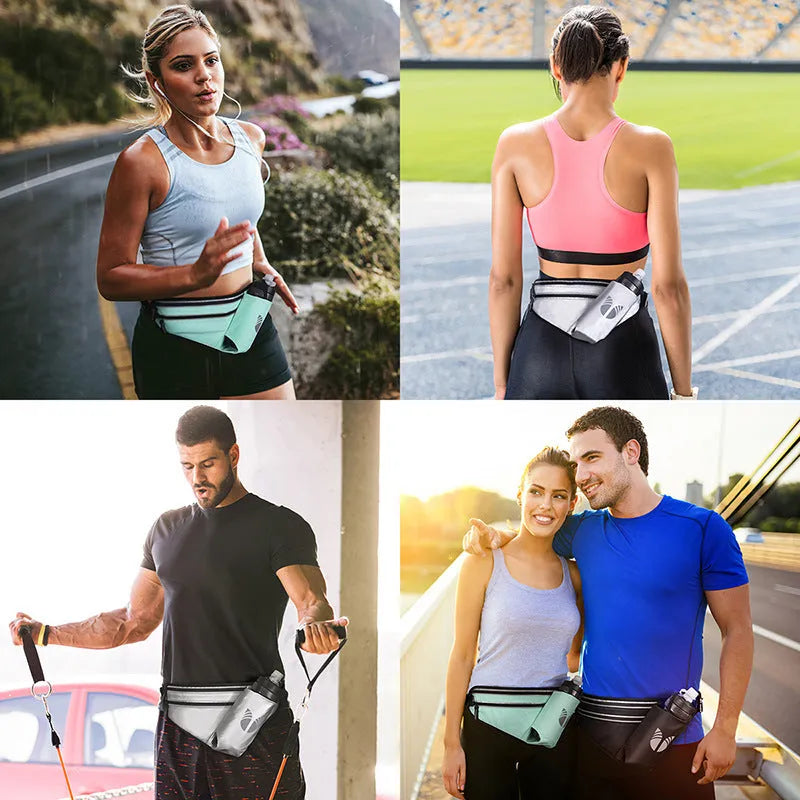 New water bottle pocket belt bag in light-sensitive fabric, 38x17.5cm, for outdoor running, available in black