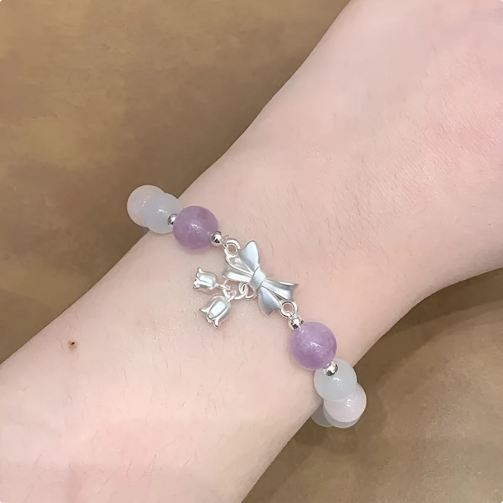 Lavender amethyst crystal bracelet with bow knot opal design for women