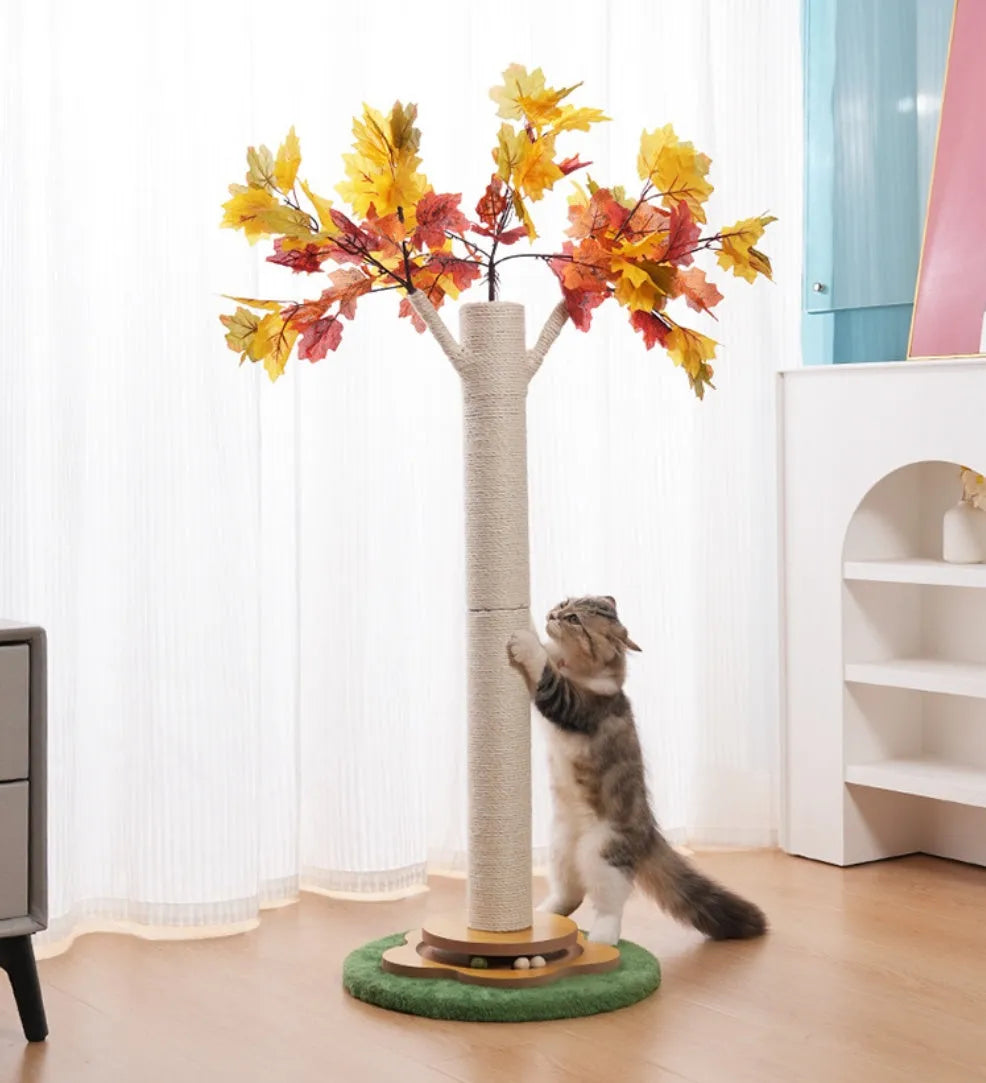 Sisal cat climbing frame maple leaf design with branches for claw scratching without debris