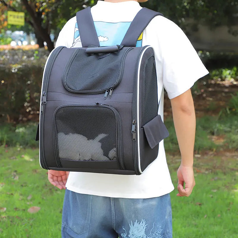 Breathable large capacity pet backpack Oxford cloth steel wire cradle net 35x28x42cm gray