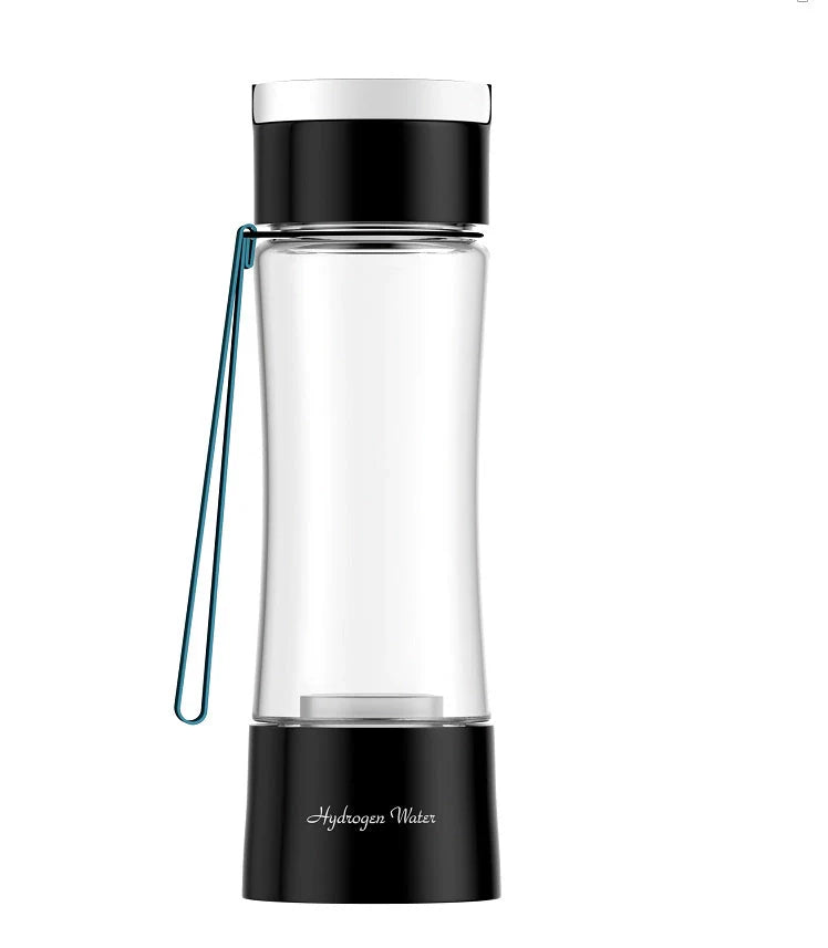 Hydrogen-rich water cup with ionic screen protector in black and white, 380ml capacity