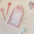 PVC card holder pendant with plaid strawberry design showing card visible through clear sleeve