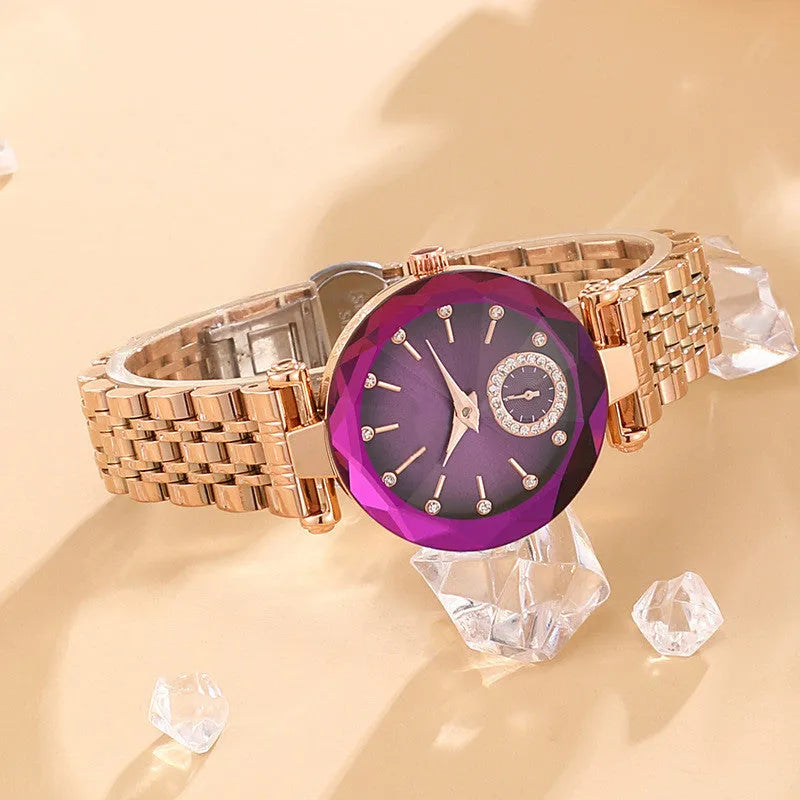 Women's fashion simple cut quartz watch with steel band, 30mm dial, alloy case, mineral glass, available in multiple colours