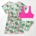Girls' two-piece swimsuit with Korean floral pattern in polyester fabric