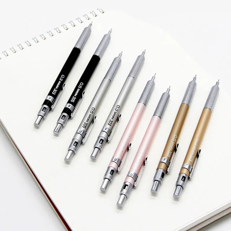 Japanese cherry metal mechanical pencil in gold, silver, black, or pink with 0.5mm or 0.3mm lead size