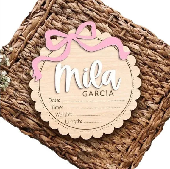 Square wooden ornament with custom name text for baby room or party decoration