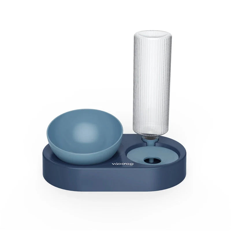 Double bowl automatic pet drinking and feeding bowl with water dispenser