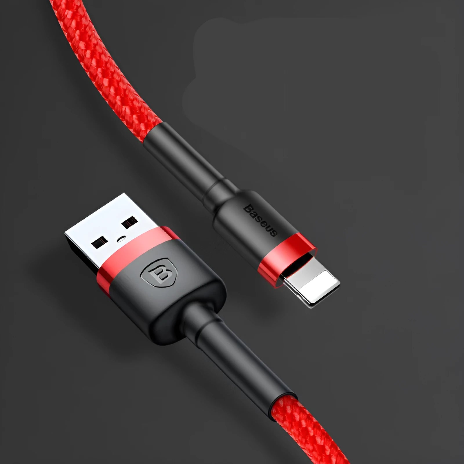 Red and black Lightning charging cable for Apple iPhones with 8PIN connector