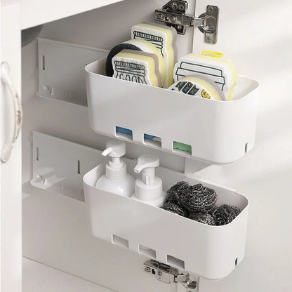 White retractable storage rack for kitchen, bathroom, and bedroom organisation
