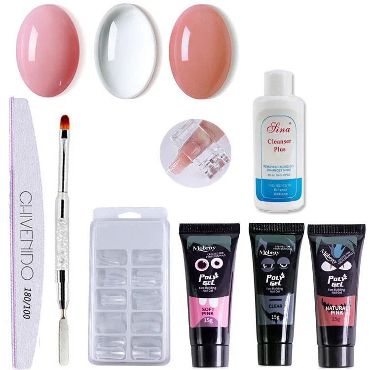 Nail Art Solid Extension Glue Set with extending gel phototherapy, 15g net content, multiple color options