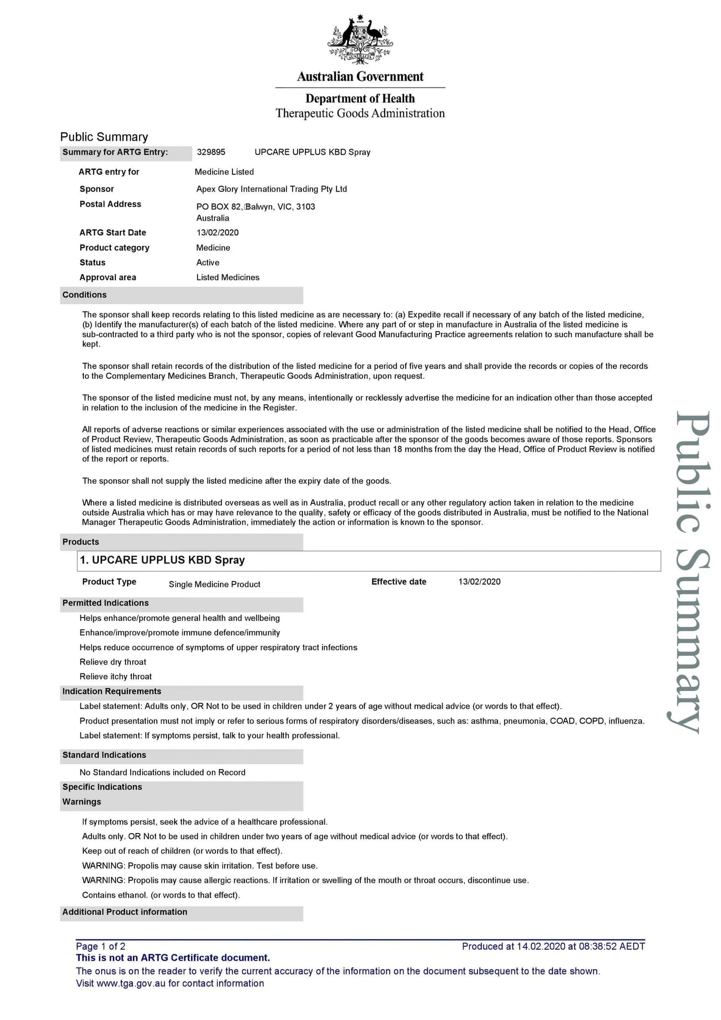 UPplus KBD Spray Oral bottle for respiratory support
