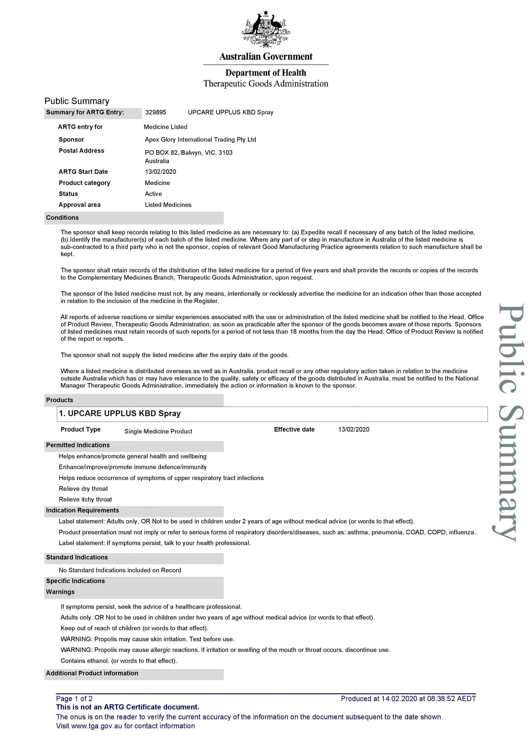 UPplus KBD Spray Oral bottle for respiratory support