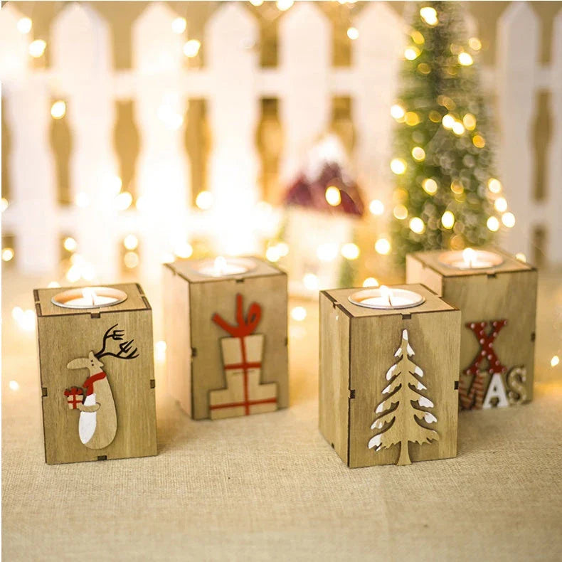 Mini Christmas tree elk candlestick decoration with coloured drawing