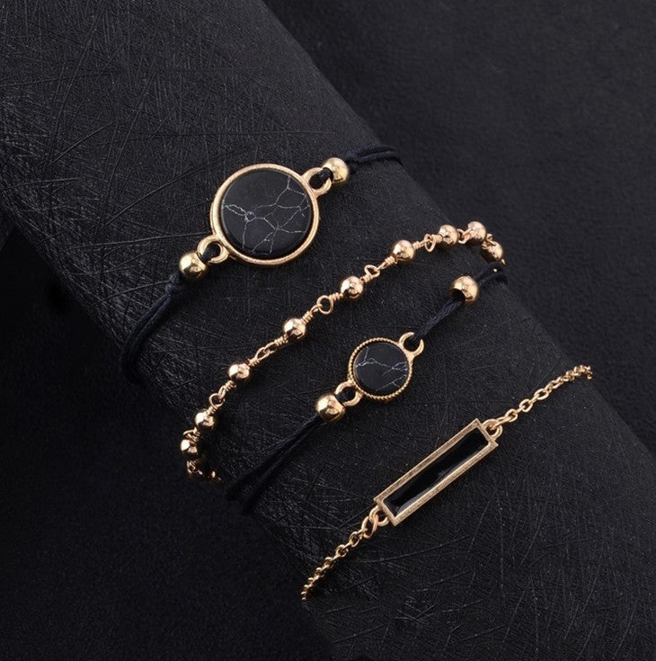 Handmade black and turquoise geometric bracelet for women