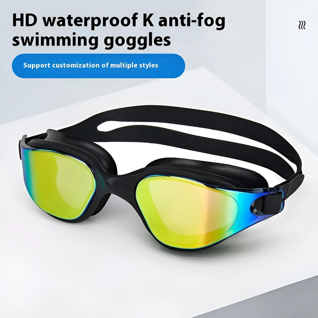 One-piece silicone large frame swimming goggles for adults in a colour option, front view