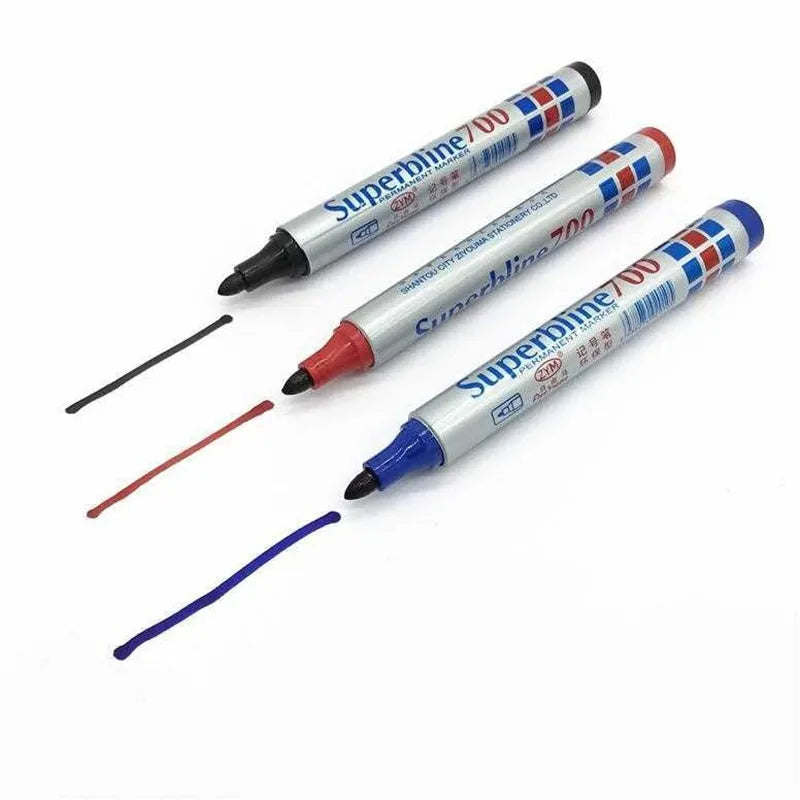 Box of 12 oil-based non-fading markers, black colour, plastic shell