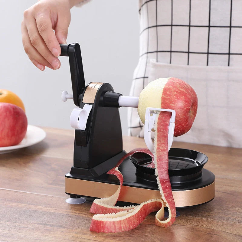Hand Crank Peeler in black and gold, efficient for peeling fruits and vegetables