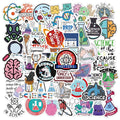 50 laboratory-themed graffiti stickers, waterproof adhesive vinyl, 3-6cm, in multicolour cartoon design on white background