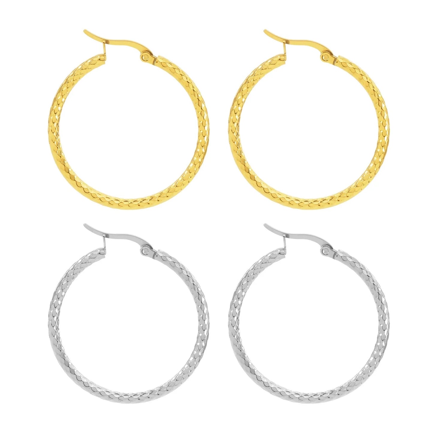 18K Gold-plated Dense Emboss Round Ring Earrings for Women with geometric design