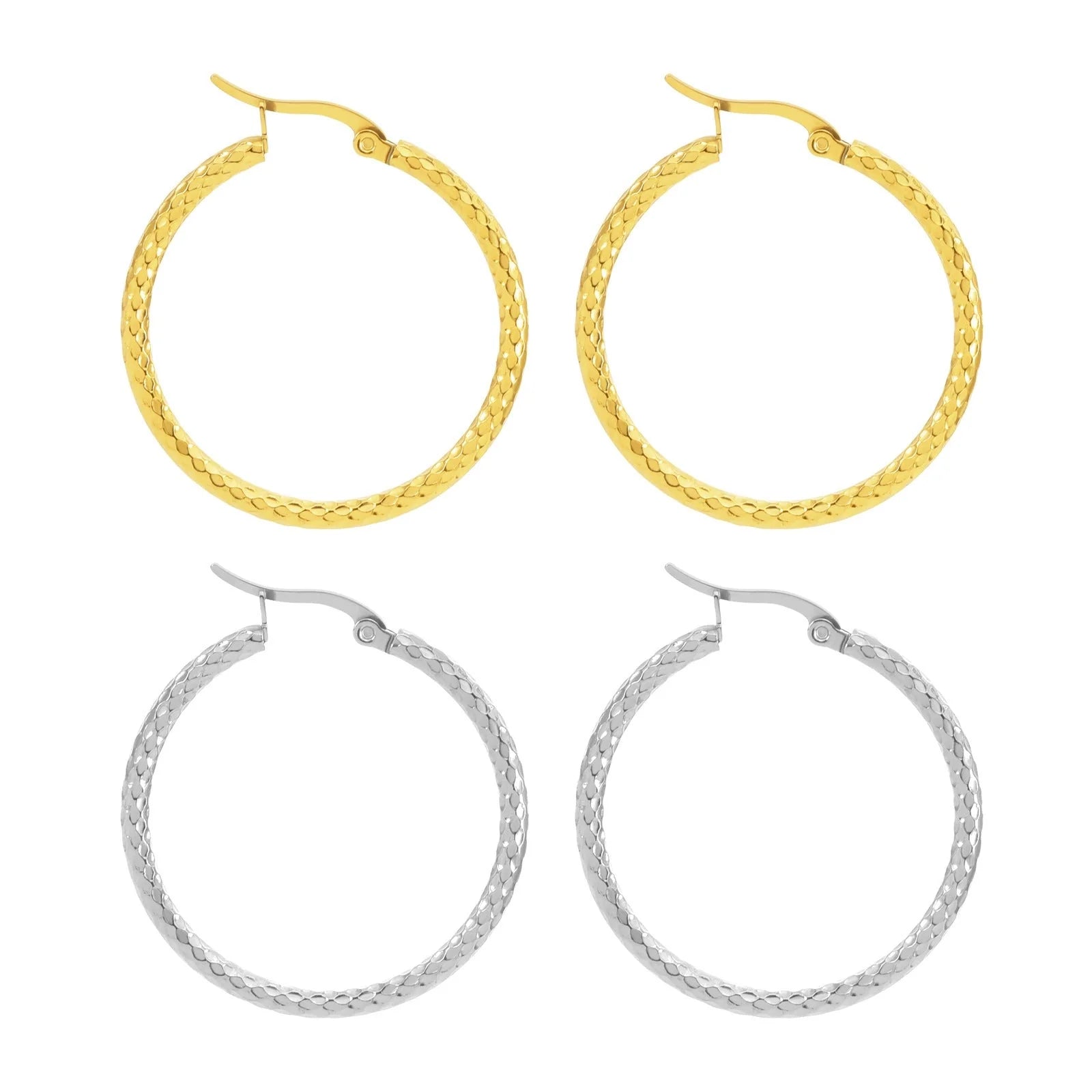 18K Gold-plated Dense Emboss Round Ring Earrings for Women with geometric design