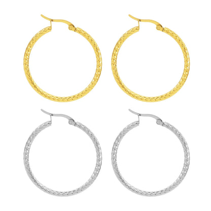 18K Gold-plated Dense Emboss Round Ring Earrings for Women with geometric design
