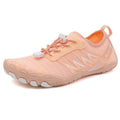 Quick-drying river tracing shoes in apricot colour with mesh upper and rubber sole.