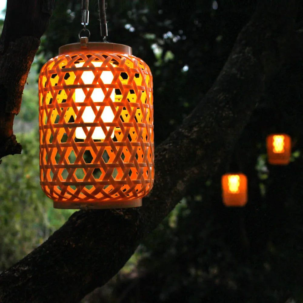 Solar imitation bamboo lantern outdoor decorative light plastic IP44 with liner