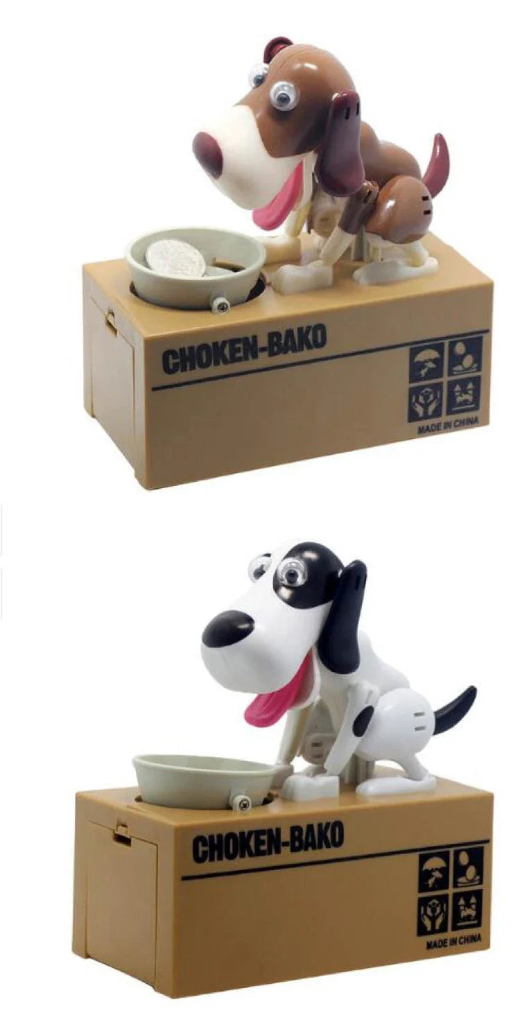 Robotic dog piggy bank with automatic coin collection in various colours