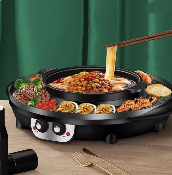 Multifunctional electric cooker hot pot barbecue all-in-one pot 5L black with barbecue plate