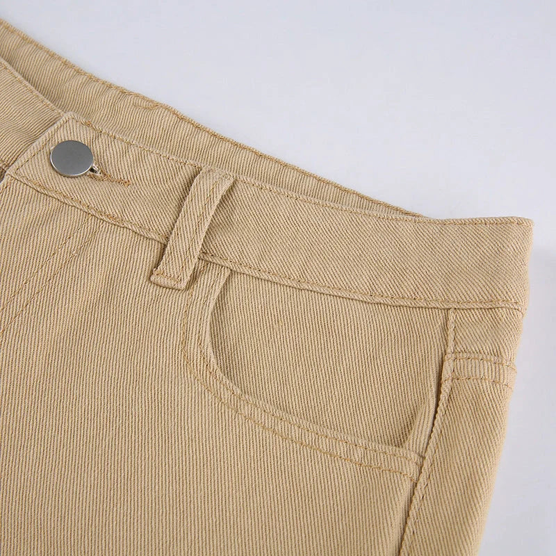 High waist slim jeans with bell bottoms in black, brown, and white