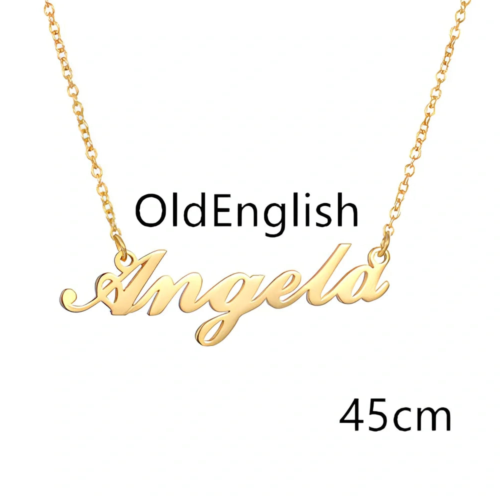Custom name pendant necklace in titanium steel with 925 silver plating, rose gold chain 45cm length