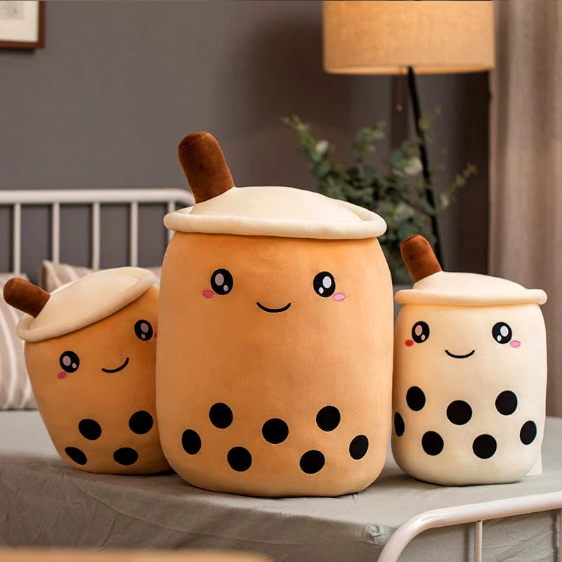 Strawberry Milk Tea Plush Boba Cup Toy in various colours and sizes